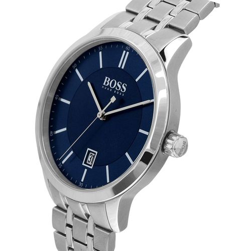Hugo Boss Officer Chronograph Blue Dial Silver Steel Strap Watch for Men - 1513615