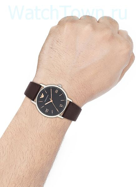 Emporio Armani Kappa Quartz Black Dial Brown Leather Strap Watch For Men - AR11153