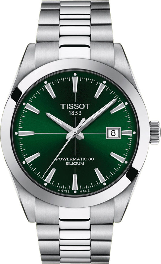 Tissot Gentleman Powermatic 80 Silicium Green Dial Silver Steel Strap Watch For Men - T127.407.11.091.01