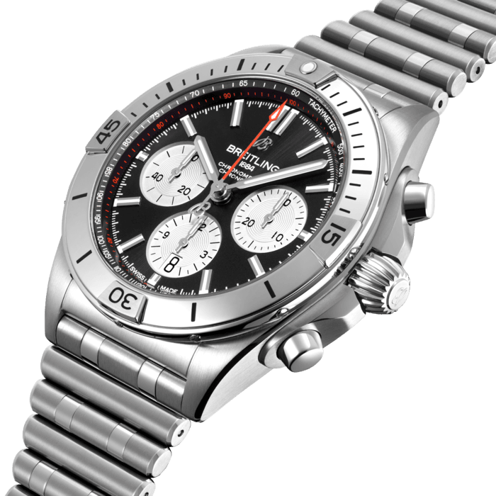 Breitling Chronomat B01 42mm Black Dial Silver Steel Strap Watch for Men - AB0134101B1A1