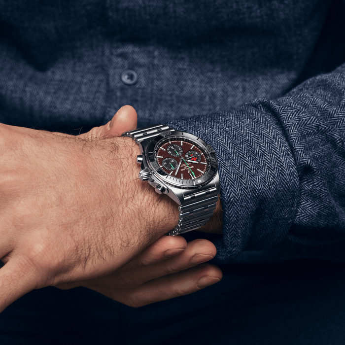 Breitling Chronomat B01 42 Six Nations Wales Red Dial Silver Steel Strap Watch for Men - AB0134A61K1A1