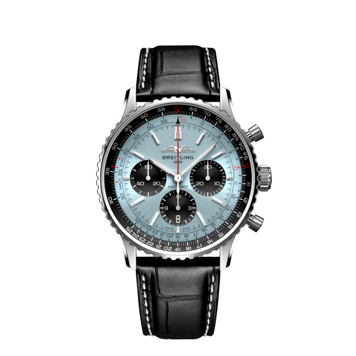 Breitling Navitimer B01 Chronograph 43 Blue Dial Black Leather Strap Watch for Men - AB0138241C1P1