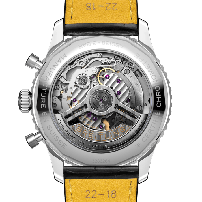 Breitling Navitimer B01 Chronograph 43 Silver Dial Black Leather Strap Watch for Men - AB0138241G1P1