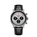 Breitling Navitimer B01 Chronograph 43 Silver Dial Black Leather Strap Watch for Men - AB0138241G1P1