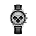 Breitling Navitimer B01 Chronograph 43 Silver Dial Black Leather Strap Watch for Men - AB0138241G1P1