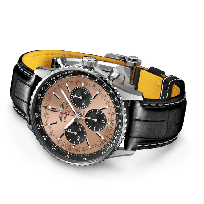 Breitling Navitimer B01 Chronograph 43 Brown Dial Black Leather Strap Watch for Men - AB0138241K1P1