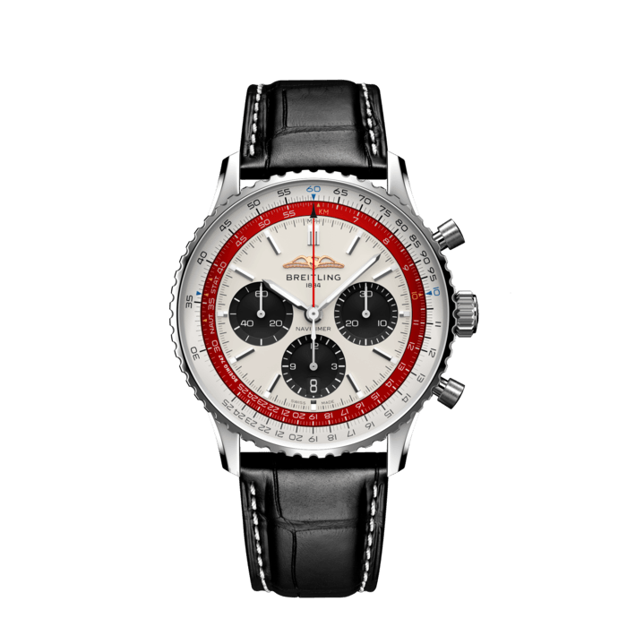 Breitling Navitimer B01 Chronograph 43 Boeing 747 White Dial Black Leather Strap Watch for Men - AB01383B1G1P1