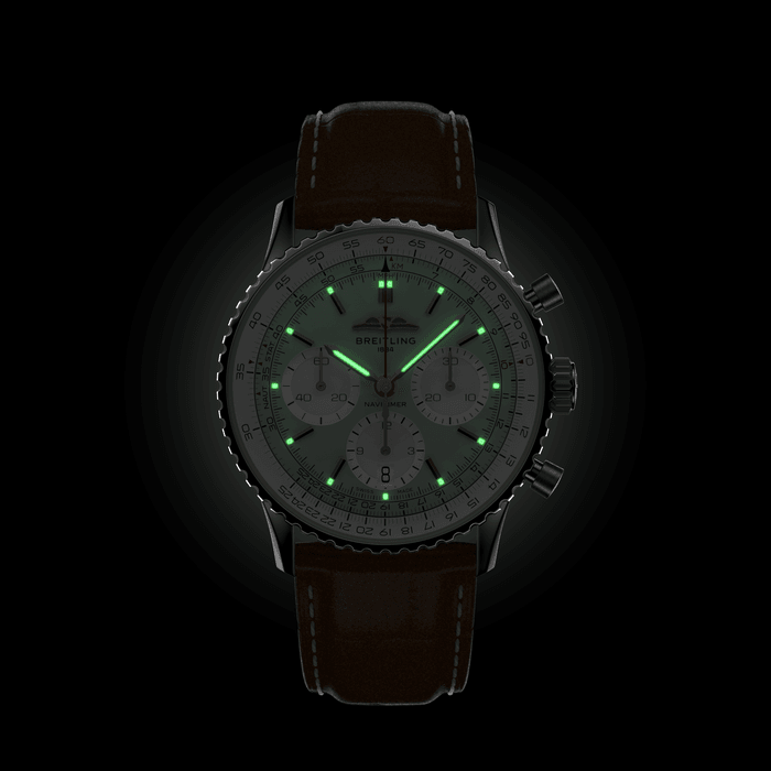 Breitling Navitimer B01 Chronograph 41 Green Dial Brown Leather Strap Watch for Men - AB0139211L1P1