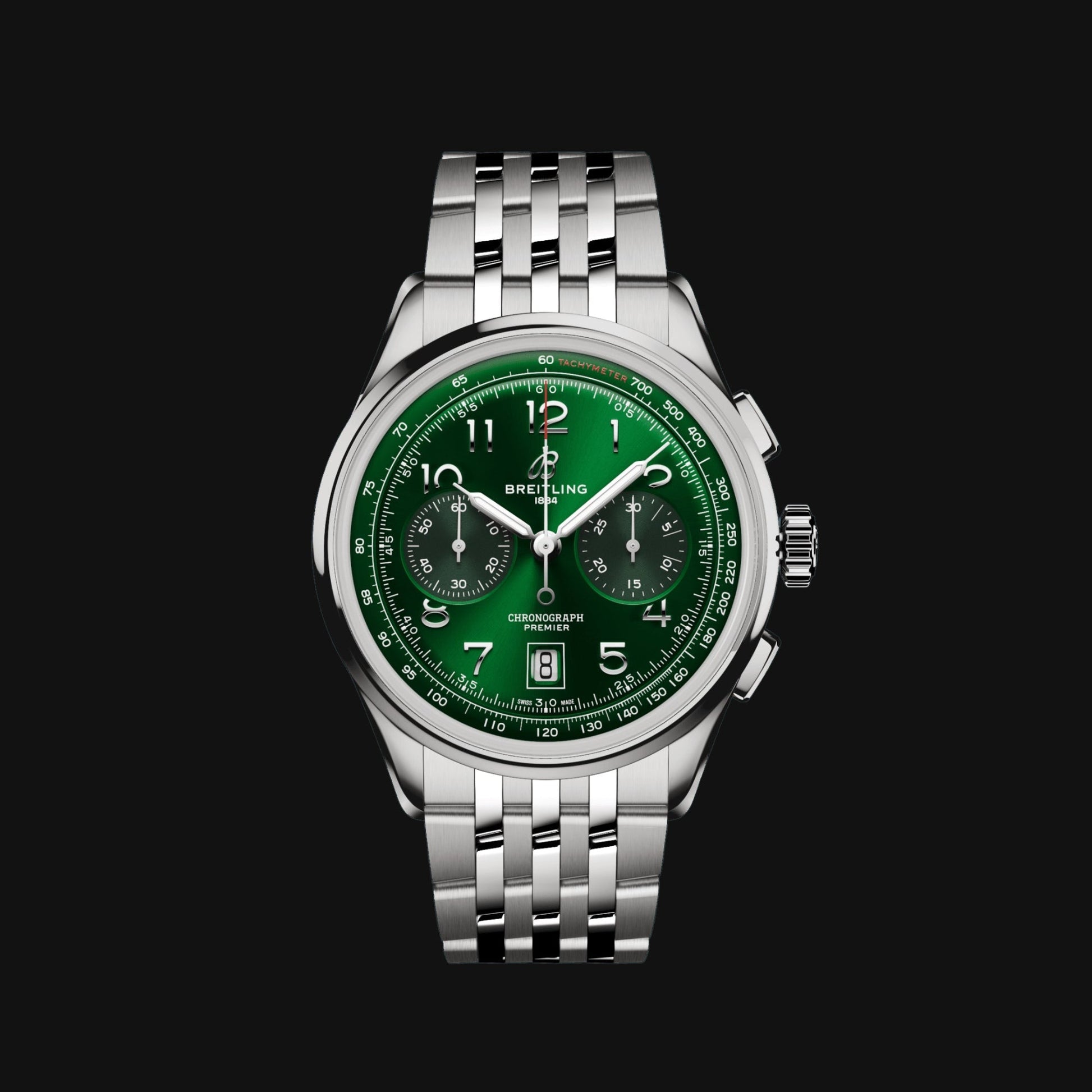 Breitling Premier B01 Chronograph 42 Green Dial Silver Steel Strap Watch for Men - AB0145371L1A1