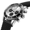 Breitling Superocean Heritage B01 Chronograph 44 Silver Dial Black Mesh Bracelet Watch for Men - AB0162121G1S1