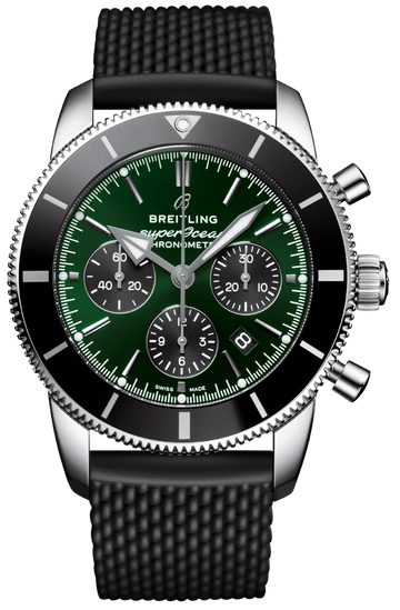 Breitling Superocean Heritage B01 Chronograph 44 Limited Edition Green Dial Black Mesh Bracelet Watch for Men - AB01621A1L1S1