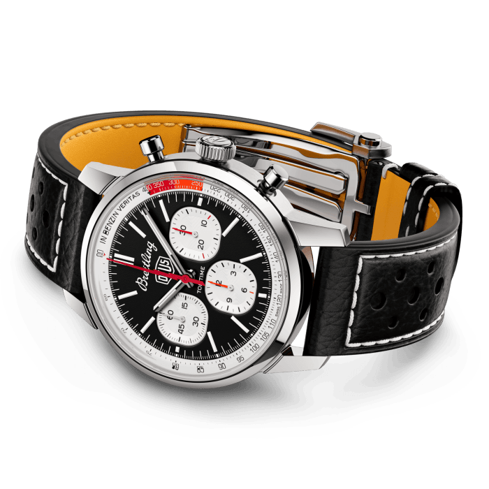 Breitling Top Time B01 Deus Black Dial Black Leather Strap Watch for Men - AB01765A1B1X1