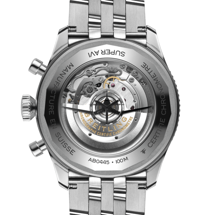 Breitling Super Avi B04 Chronograph GMT 46 Tribute to Vought F4U Corsair Blue Dial Silver Steel Strap Watch for Men - AB04451A1C1A1
