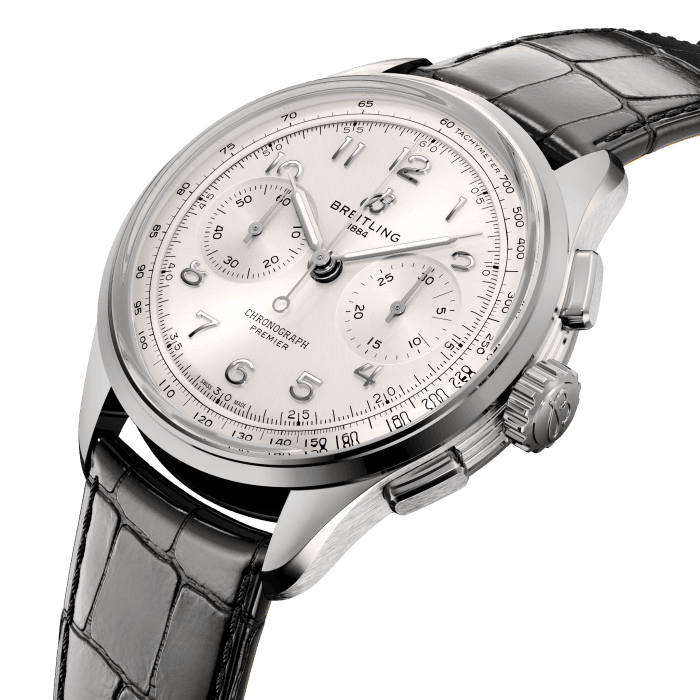 Breitling Premier B09 Chronograph 40 White Dial Black Leather Strap Watch for Men - AB0930371G1P1