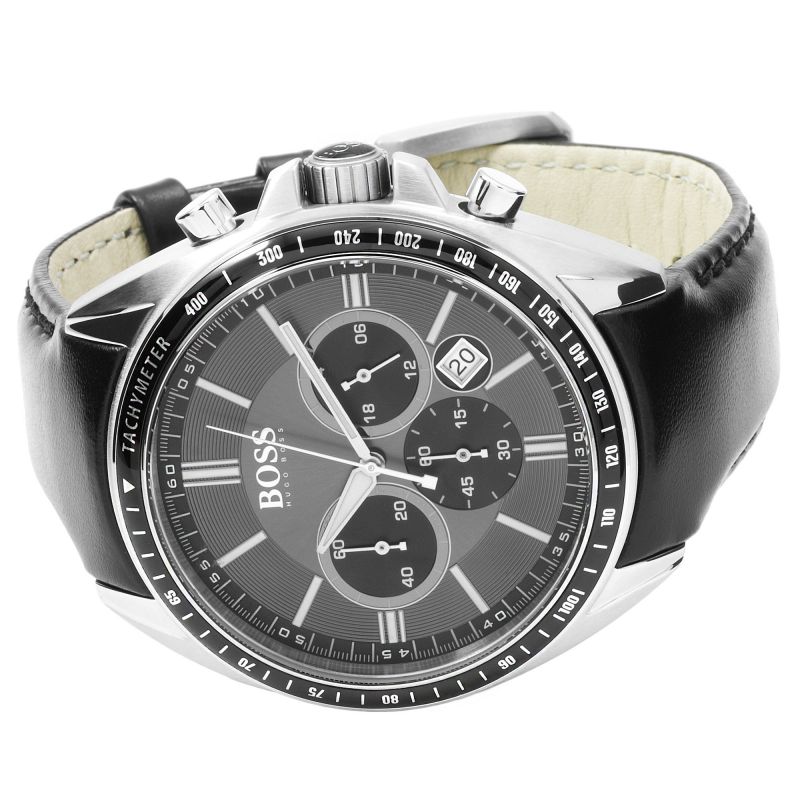 Hugo Boss Contemporary Sport Driver Black Dial Black Leather Strap Watch for Men - 1513085