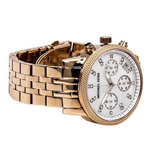 Michael Kors Damen White Dial Rose Gold Steel Strap Watch for Women - MK5026