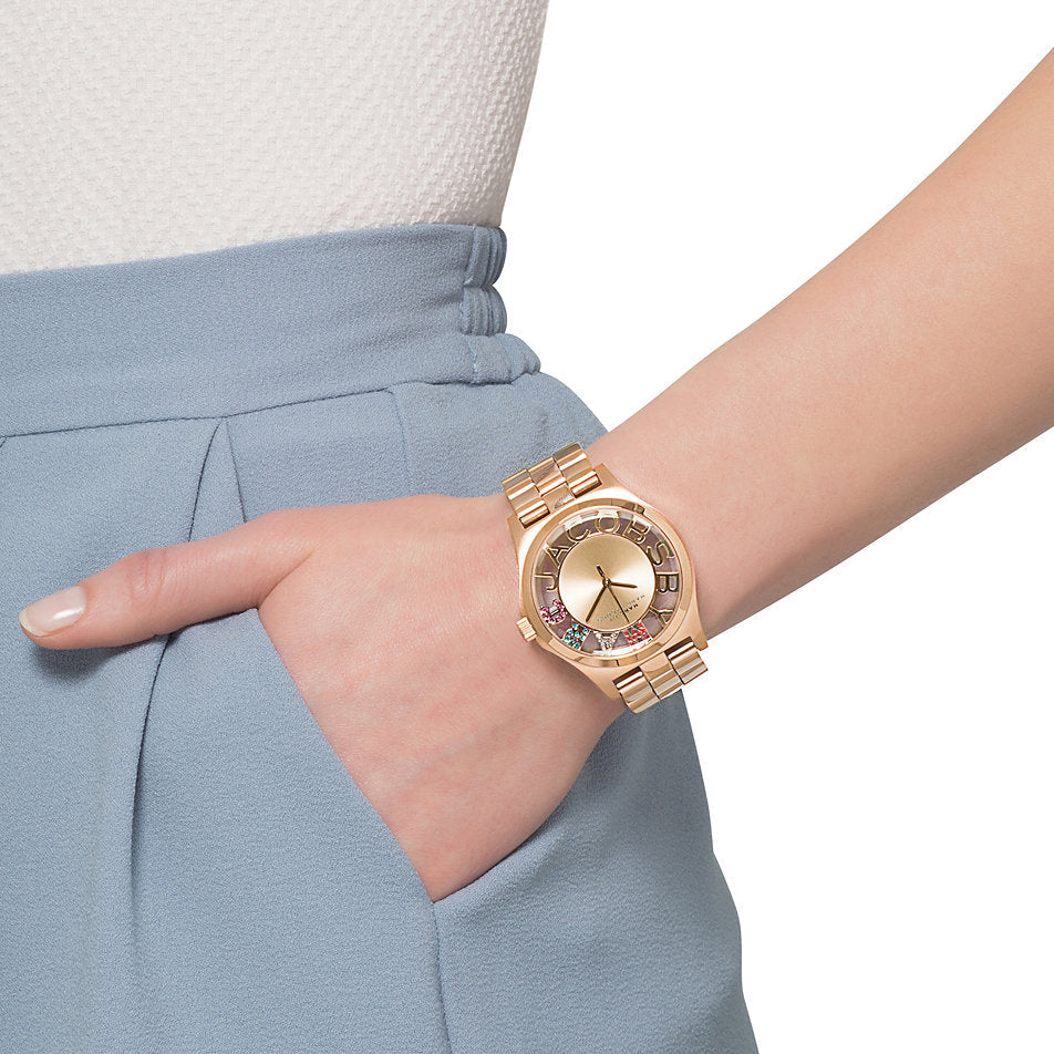 Marc Jacobs Henry Skeleton Rose Gold Dial Rose Gold Steel Strap Watch for Women - MBM3264