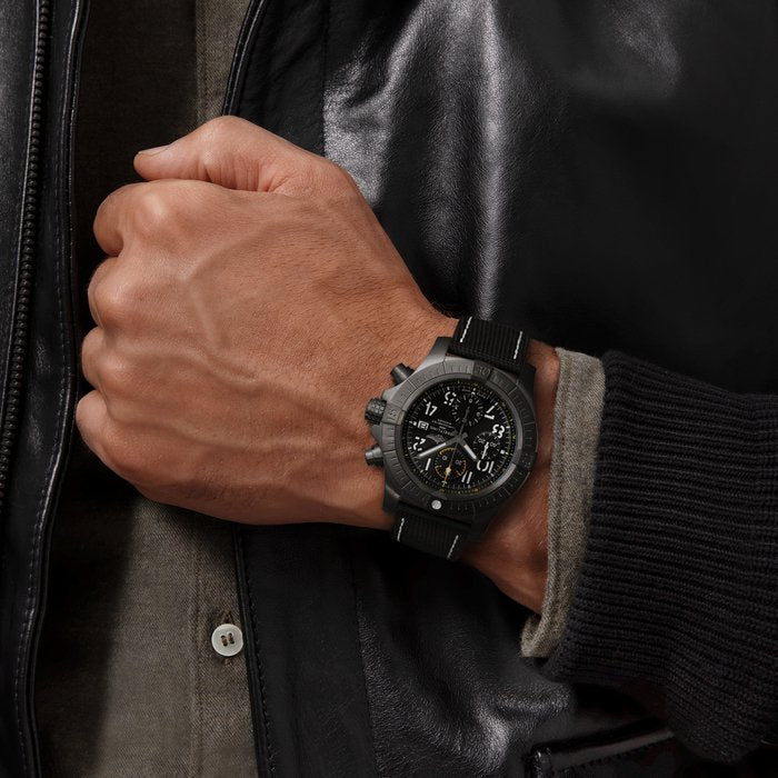 Breitling Avenger Chronograph 45mm Night Mission Black Dial Black Nylon Strap Watch for Men - V13317101B1X1