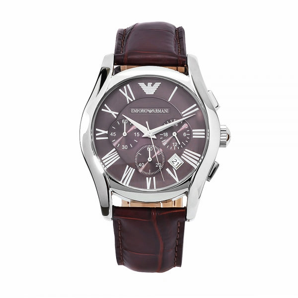 Emporio Armani Valente Chronograph Brown Dial Brown Leather Strap Watch For Men - AR0671