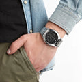 Emporio Armani Valente Chronograph Quartz Black Dial Silver Steel Strap Watch For Men - AR11083