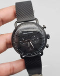 Emporio Armani Aviator Chronograph Black Dial Black Mesh Bracelet Watch For Men - AR11264