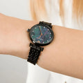 Emporio Armani Gianni T-Bar Quartz Black Mother of Pearl Dial Black Steel Strap Watch For Women - AR11268