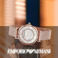 Emporio Armani Gianni T Bar Mother of Pearl Dial Rose Gold Mesh Bracelet Watch For Women - AR11320