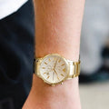 Emporio Armani Renato Chronograph White Dial Gold Steel Strap Watch For Men - AR11332