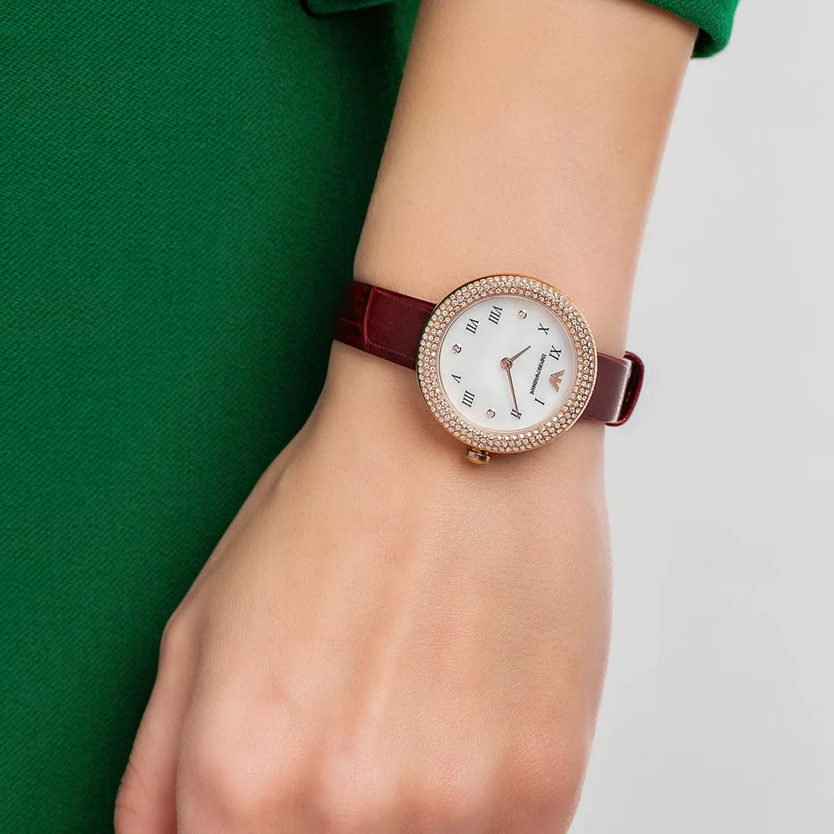 Emporio Armani Rosa Two Hand White Dial Red Leather Strap Watch For Women - AR11357