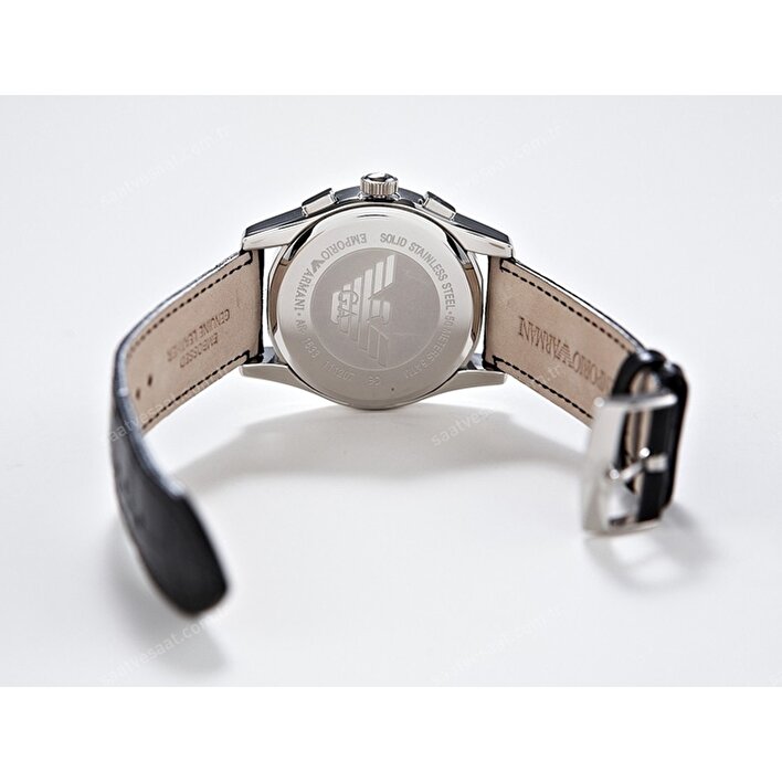 Emporio Armani Valente Chronograph Black Dial Black Leather Strap Watch For Men - AR1633