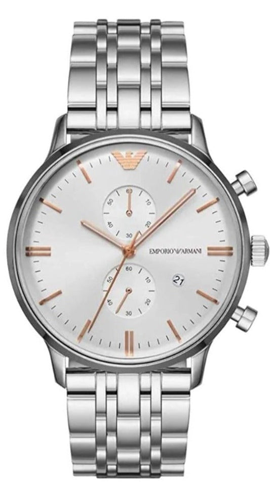 Emporio Armani Chonograph SIlver Dial Silver Steel Strap Watch For Men - AR1933