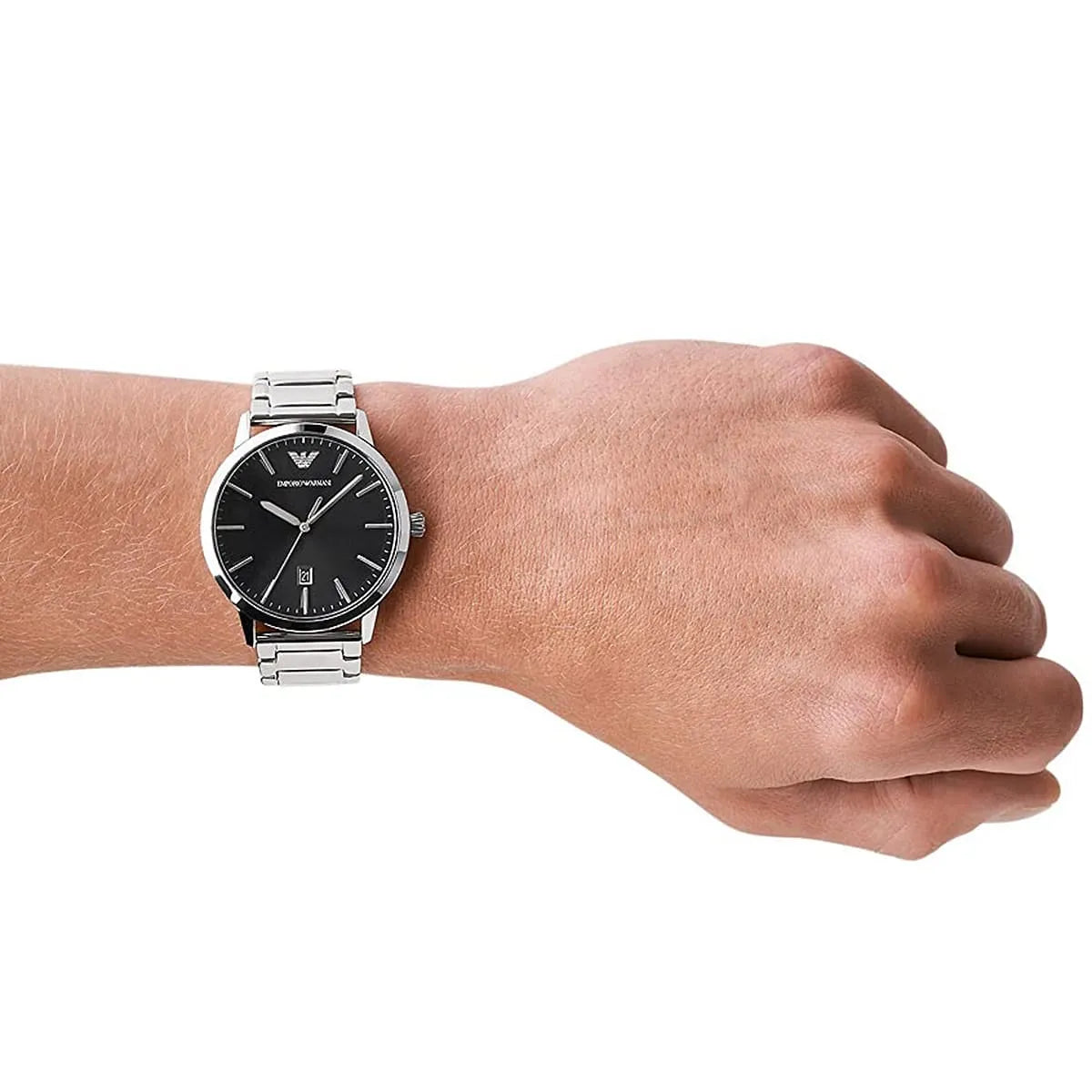 Emporio Armani Luigi Quartz Black Dial Silver Steel Strap Watch For Men - AR2499