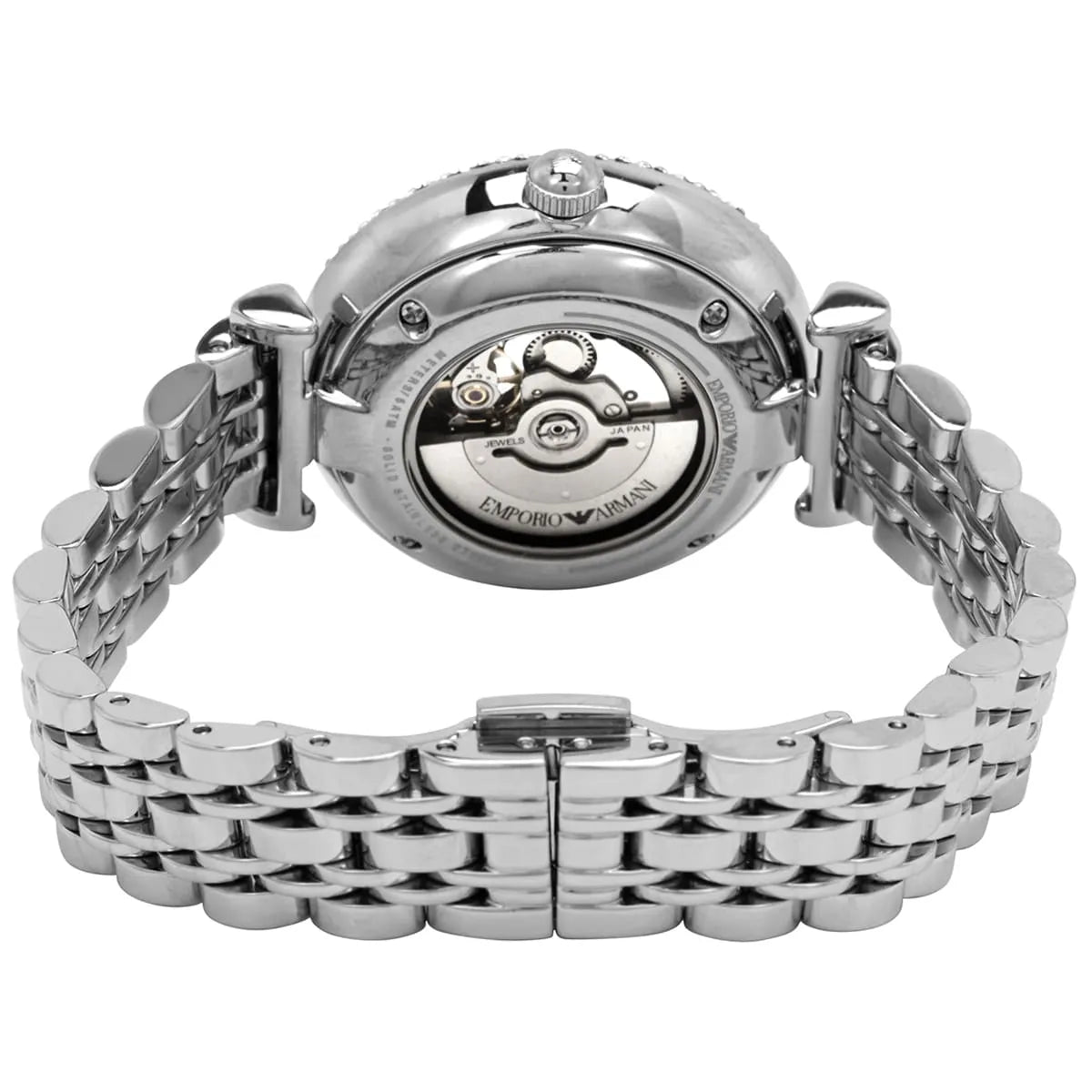 Emporio Armani Gianni T-Bar Automatic Silver Dial Silver Steel Strap Watch For Women - AR60022