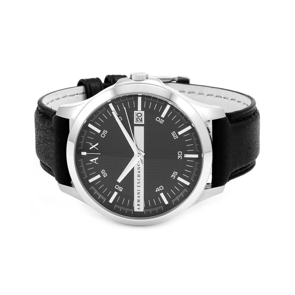 Armani Exchange Hampton Chronograph Black Dial Black Leather Strap Watch For Men - AX2101