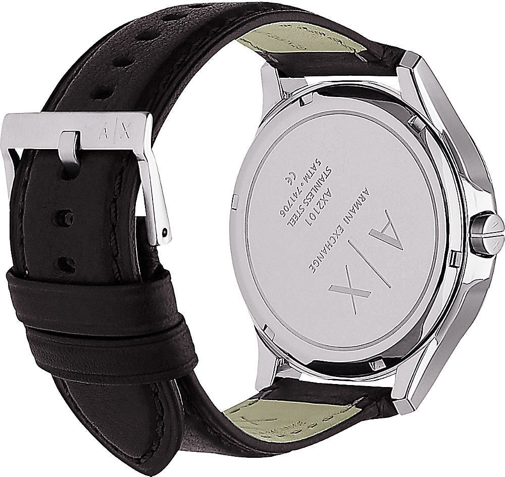 Armani Exchange Hampton Chronograph Black Dial Black Leather Strap Watch For Men - AX2101