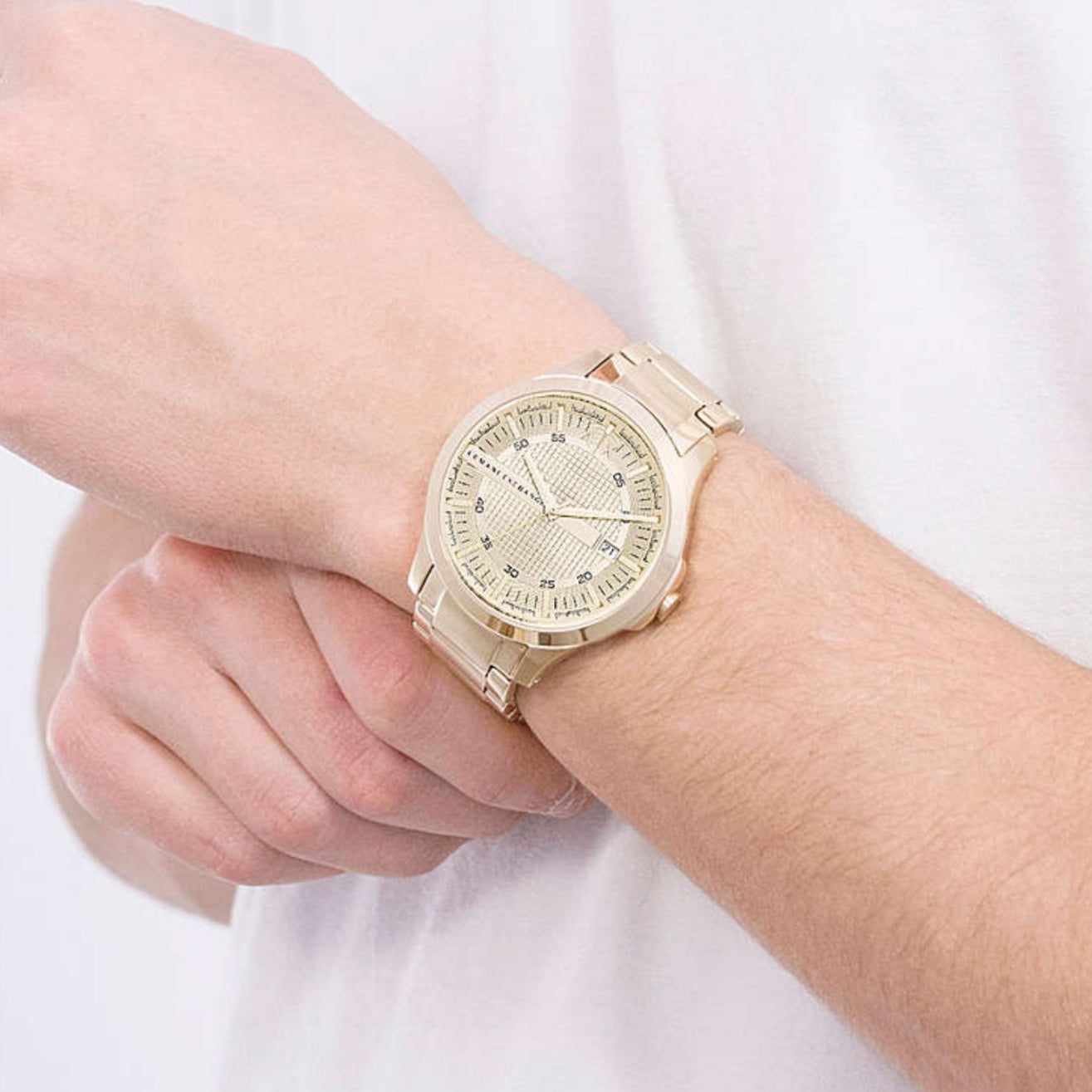 Armani Exchange Hampton Chronograph Gold Dial Gold Steel Strap Watch For Men - AX2415