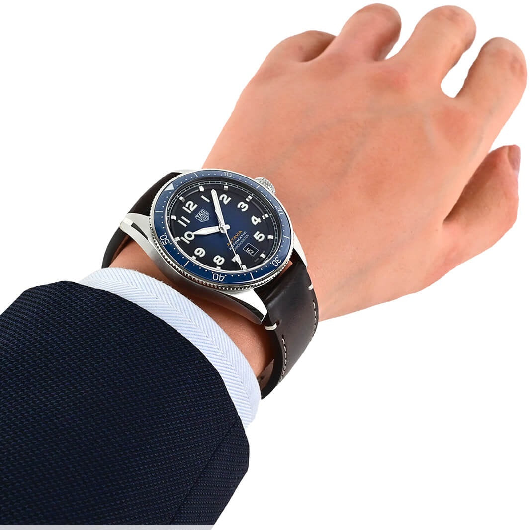 Tag Heuer Autavia Calibre 5 Automatic Blue Dial Brown Leather Strap Watch for Men - WBE5116.FC8266