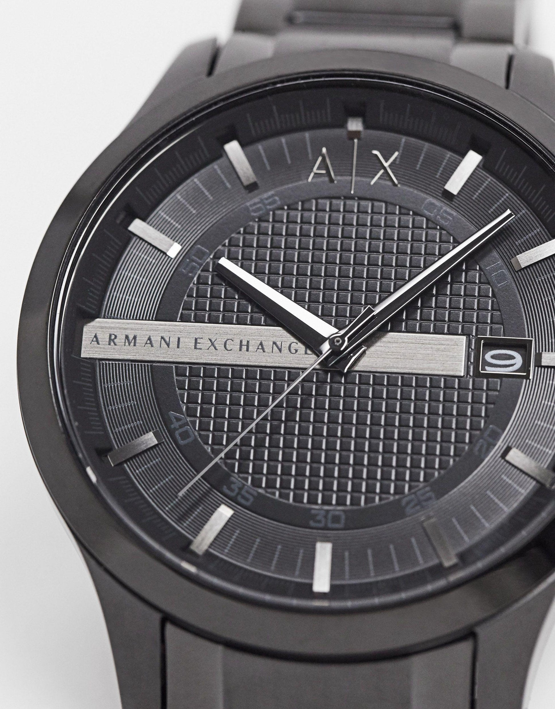 Armani Exchange Hampton Chronograph Black Dial Black Steel Strap Watch For Men - AX2104