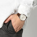 Fossil The Commuter White Dial Brown Leather Strap Watch for Men - FS5275