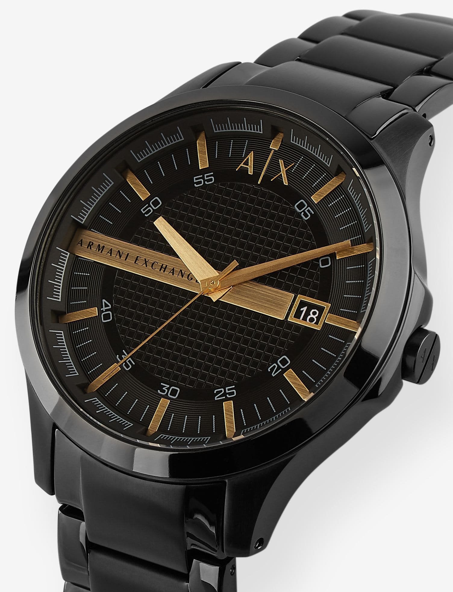 Armani Exchange Hampton Chronograph Black Dial Black Steel Strap Watch For Men - AX2413