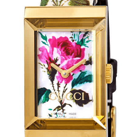 Gucci G-Frame Floral Mother of Pearl Dial White Leather Strap Watch For Women - YA147406