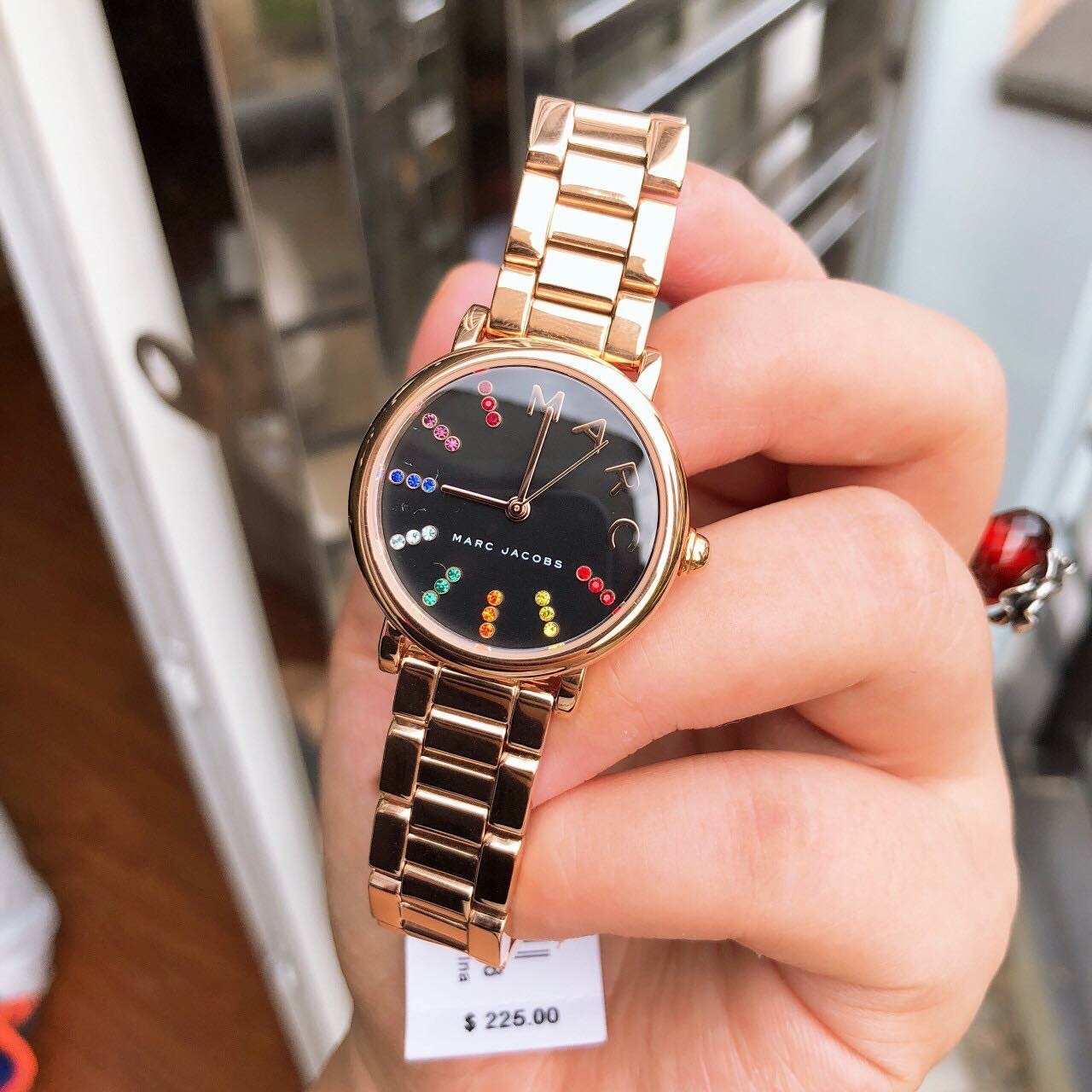 Marc Jacobs Roxy Black Dial Rose Gold Steel Strap Watch for Women - MJ3569