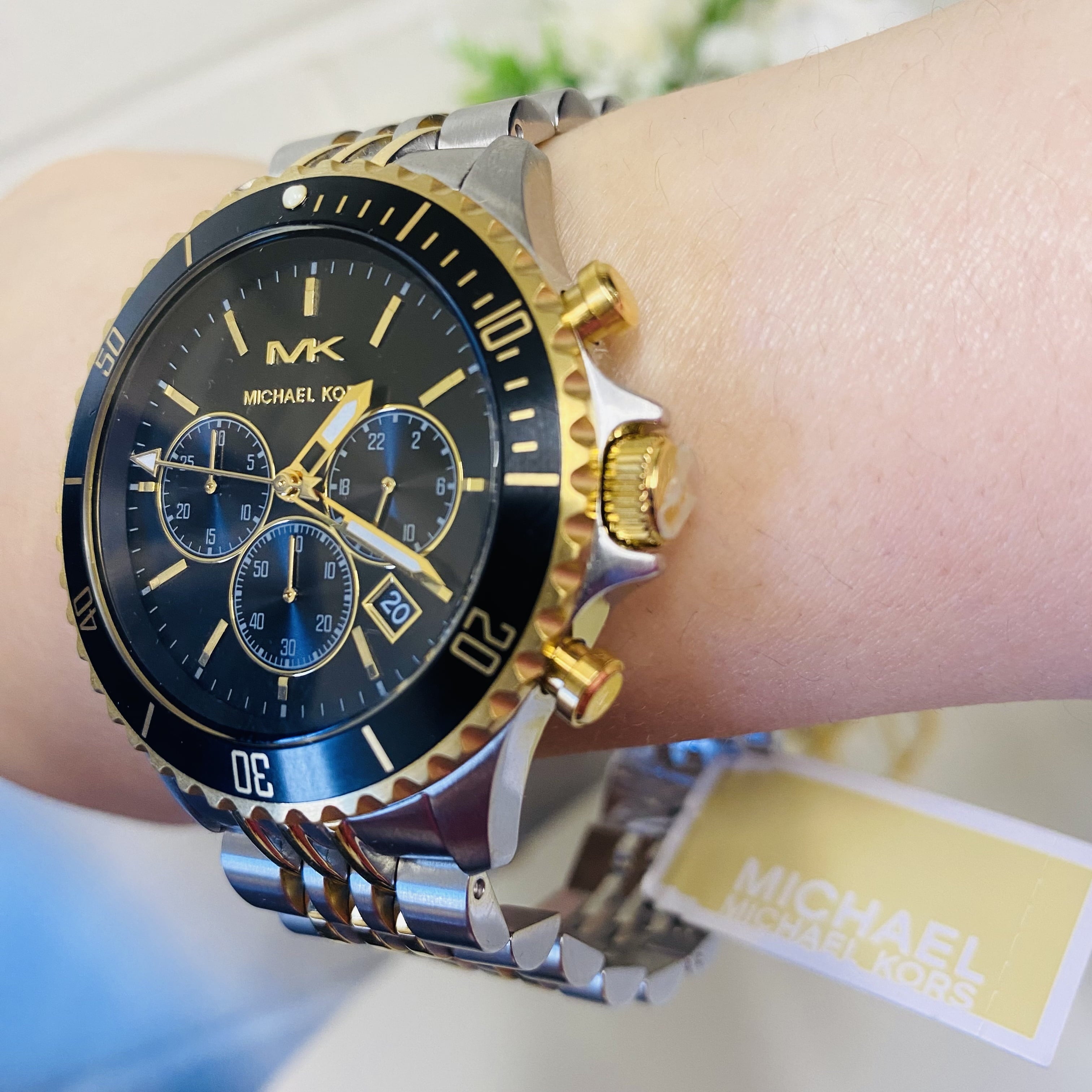 Michael Kors Bayville Chronograph Black Dial Two Tone Steel Strap Watch For Women - MK8872