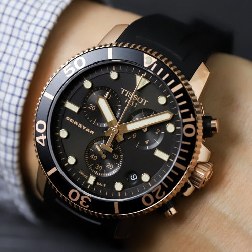 Tissot Seastar 1000 Chronograph Black Dial Black Rubber Strap Watch For Men - T120.417.37.051.00