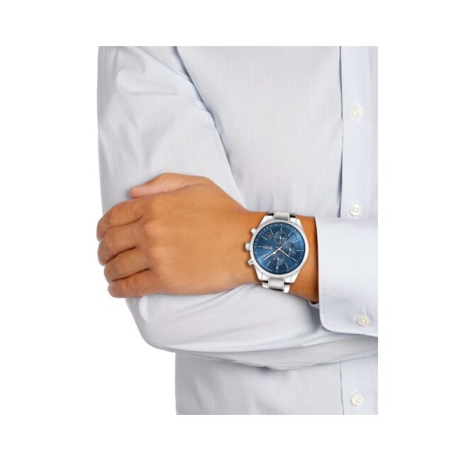Hugo Boss Grand Prix Blue Dial Silver Steel Strap Watch for Men - 1513478