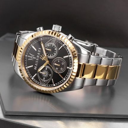 Maserati Competizione Chronograph Black Dial Two Tone Steel Strap Watch For Men - R8853100016
