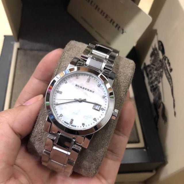 Burberry The City Diamonds Silver Dial Silver Steel Strap Watch for Women - BU9125