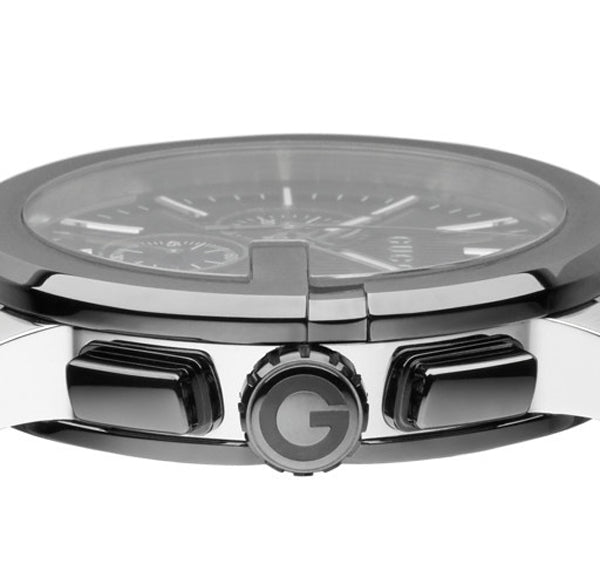 Gucci G Chrono Black Dial Black Leather Strap Watch For Men - YA101205
