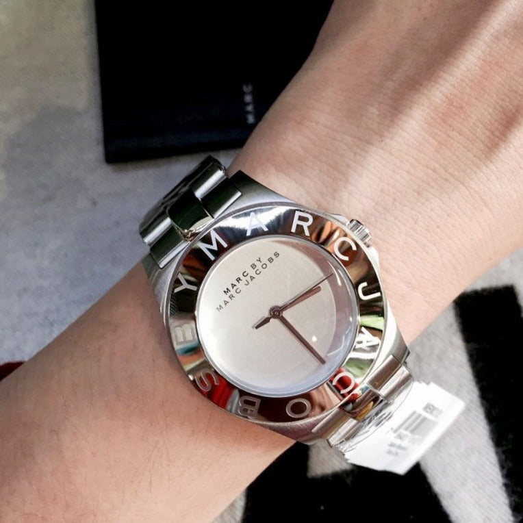 Marc Jacobs Blade Chronograph Silver Dial Silver Steel Strap Watch for Women - MBM3125
