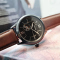 Fossil Flynn Automatic Black Dial Brown Leather Strap Watch for Men - BQ2270